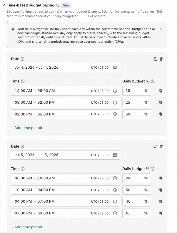 Time-based budget pacing - screenshot 3