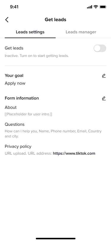 如何设置从企业帐户生成潜在客户