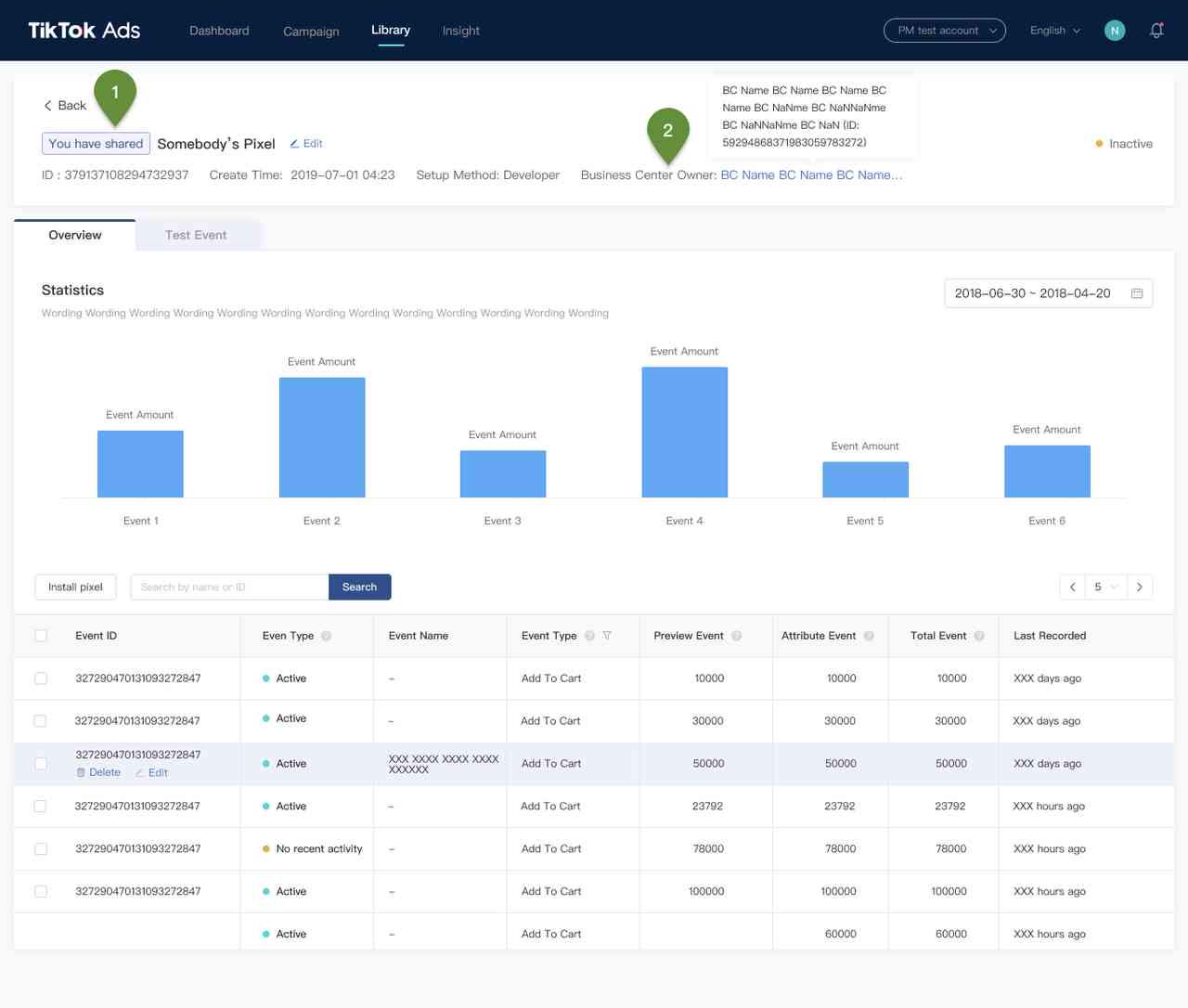 How to access a shared Pixel in Events Manager