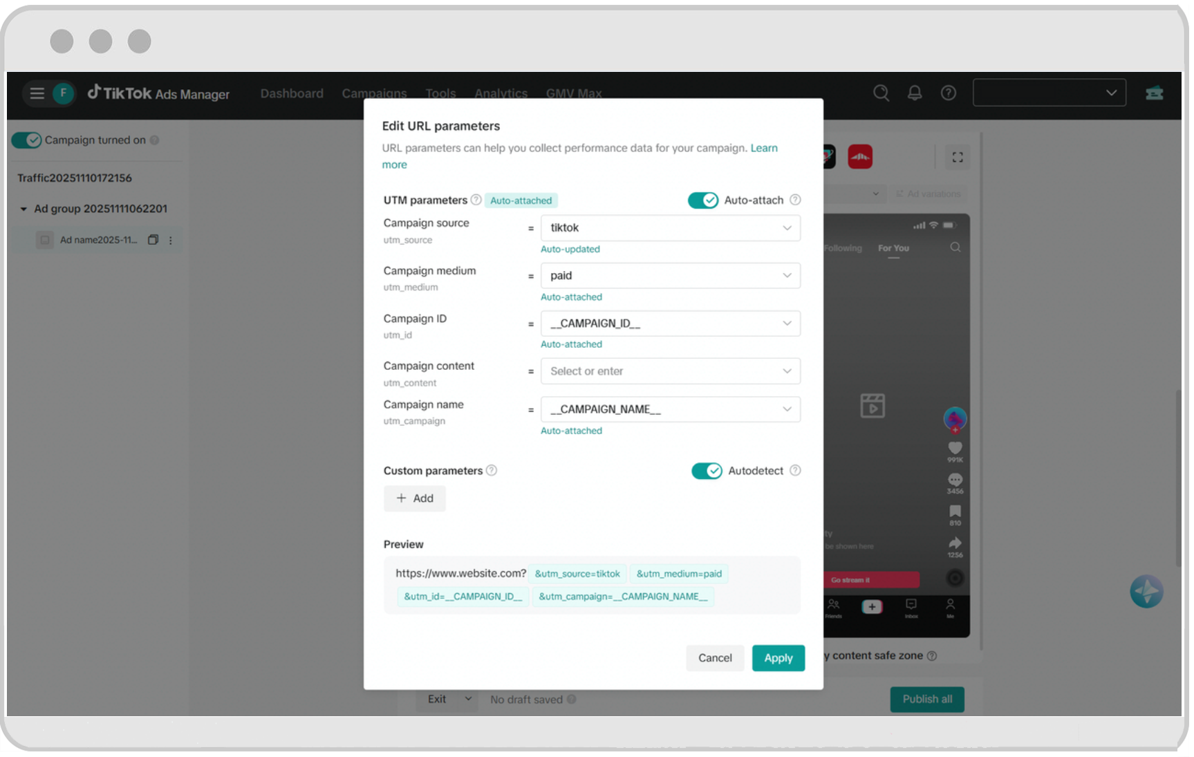 UTM auto-attach and autodetect