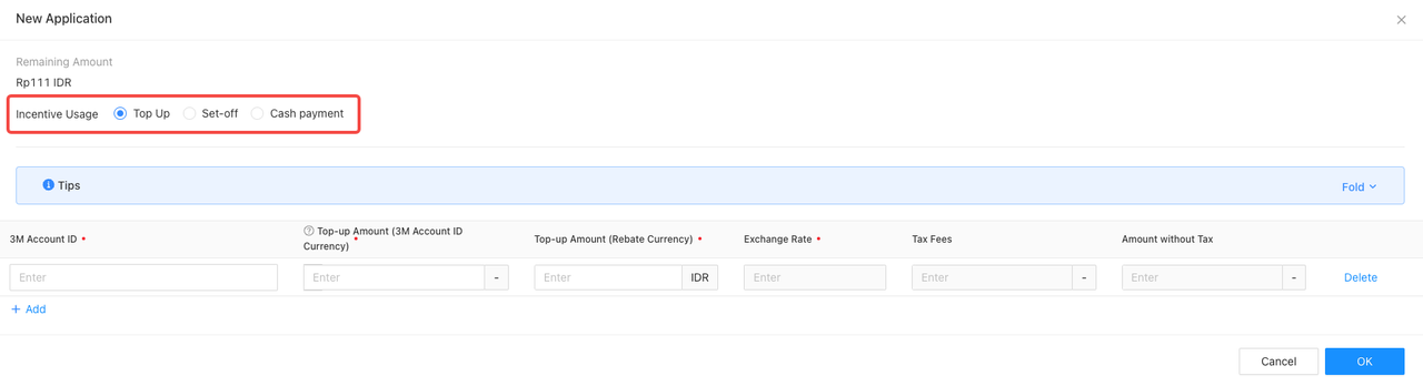 Rebate payout method - screenshot