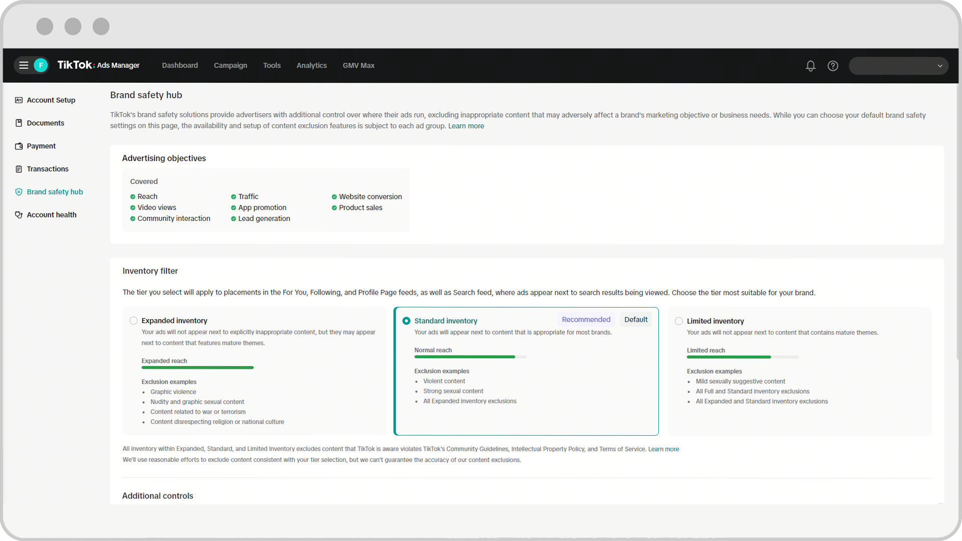 Brand Safety Hub - add all ad objectives