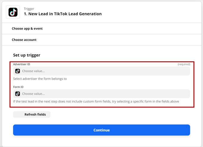 将 TikTok Lead Generation 与 Zapier-select ID-JPG 集成