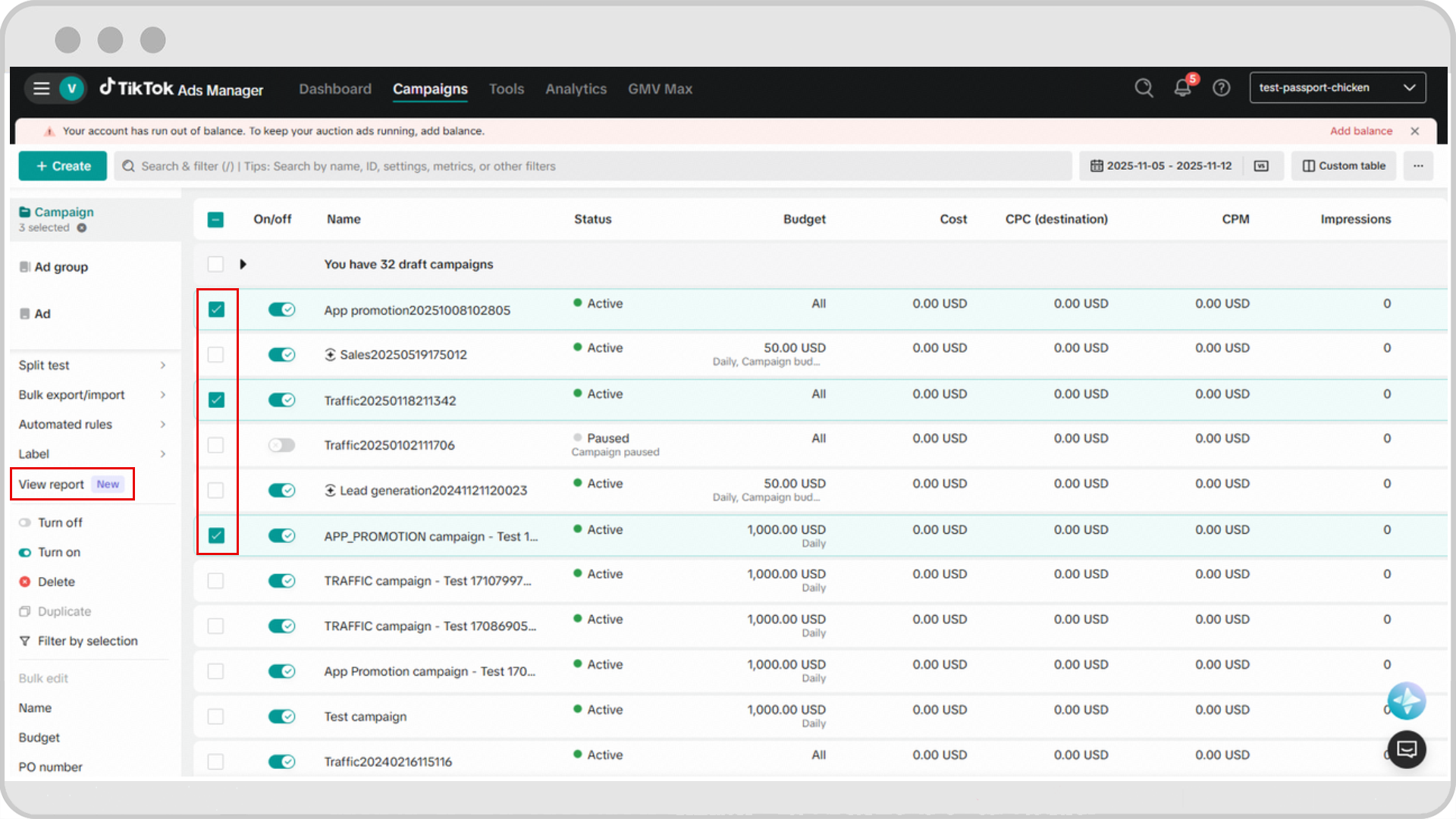 view report multi select