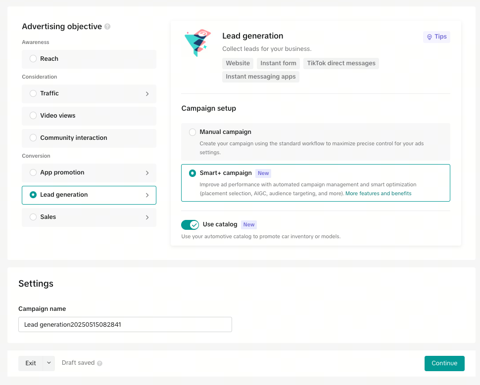 Smart+ Auto Ads - campaign creation screenshot