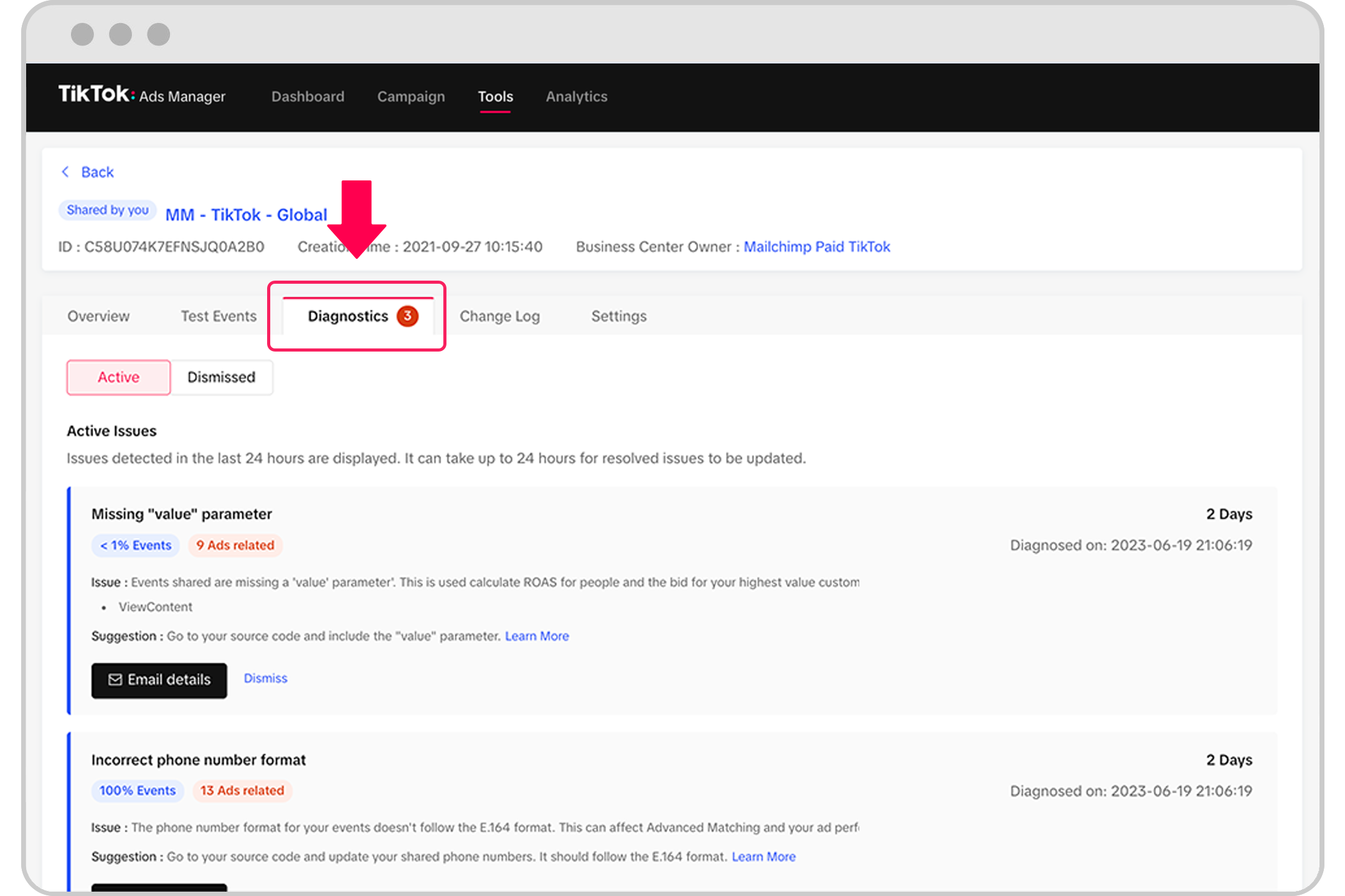 About Web Diagnostics TikTok Ads Manager