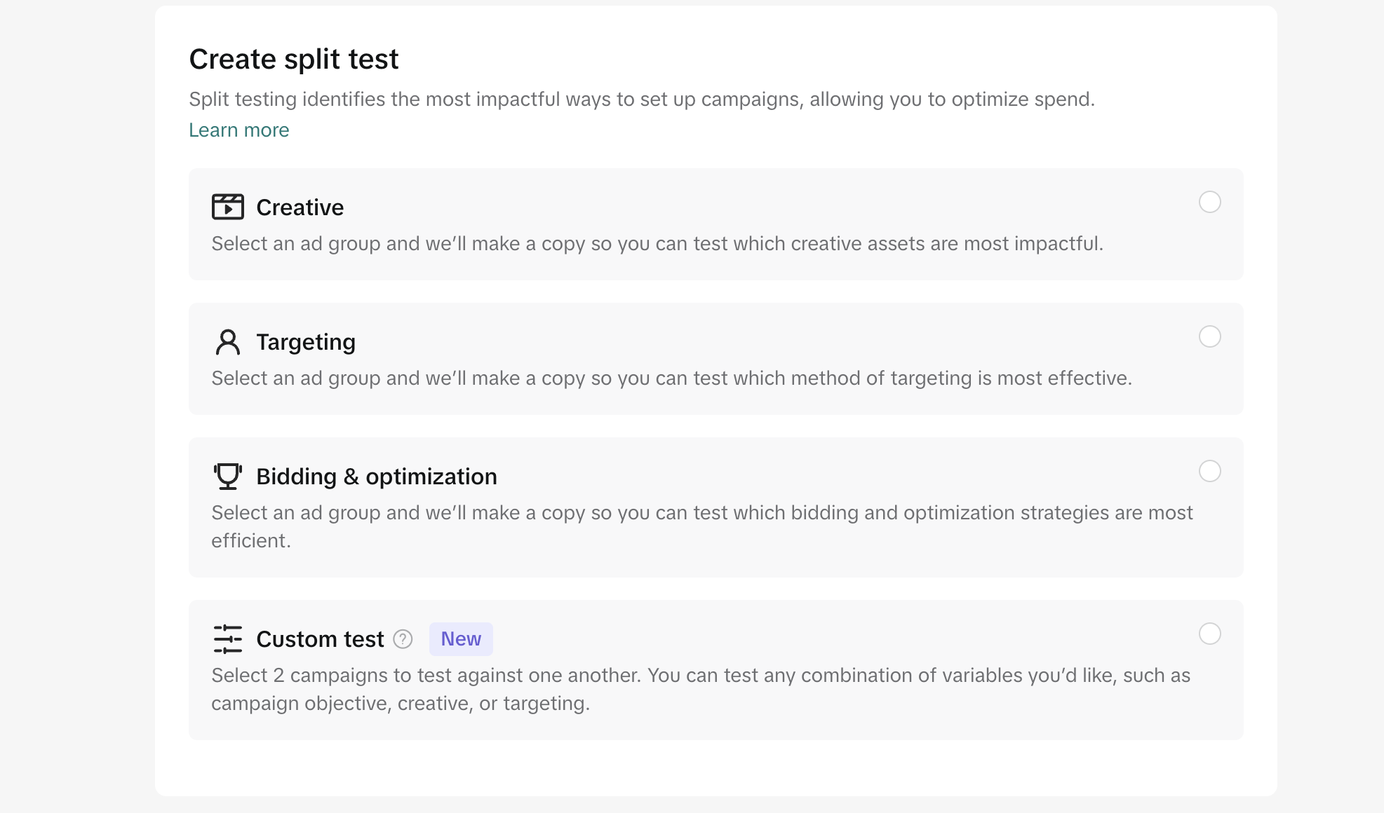 Custom split testing