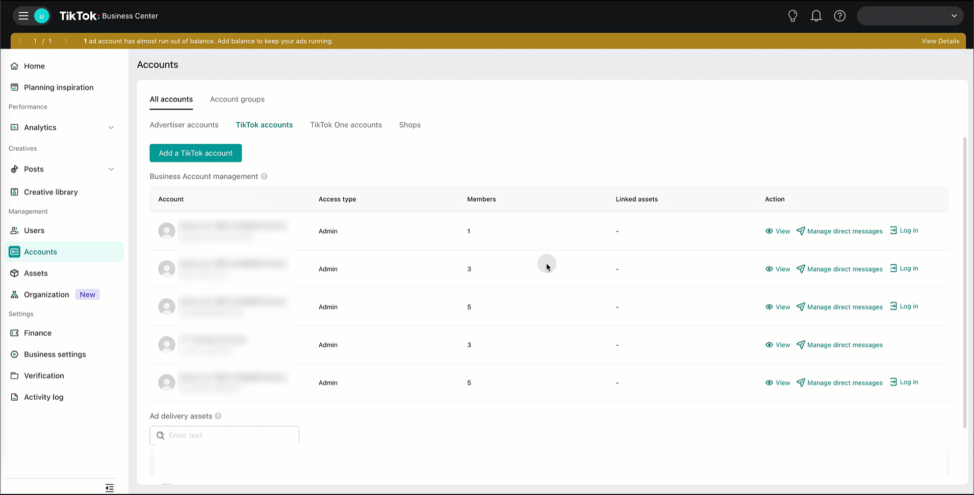 How to grant members access to Organization Accounts in Business Center