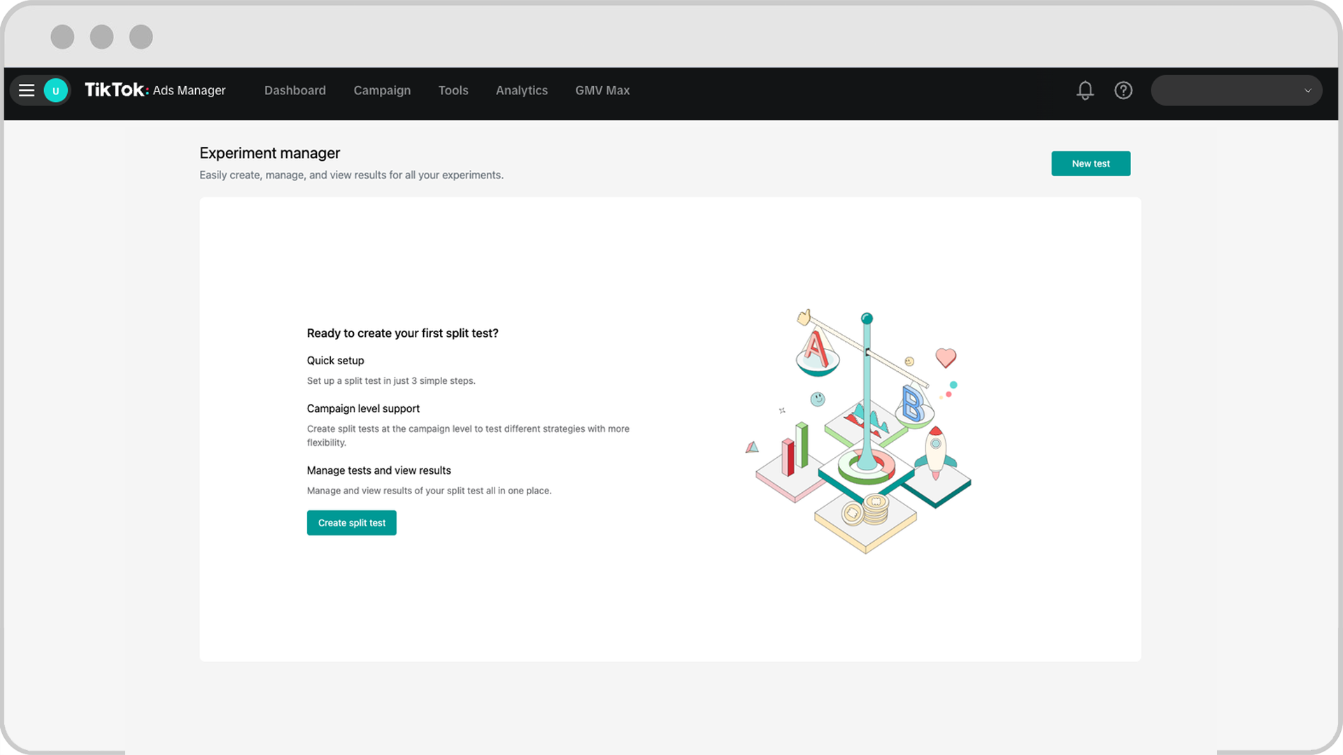 Experiment manager split testing
