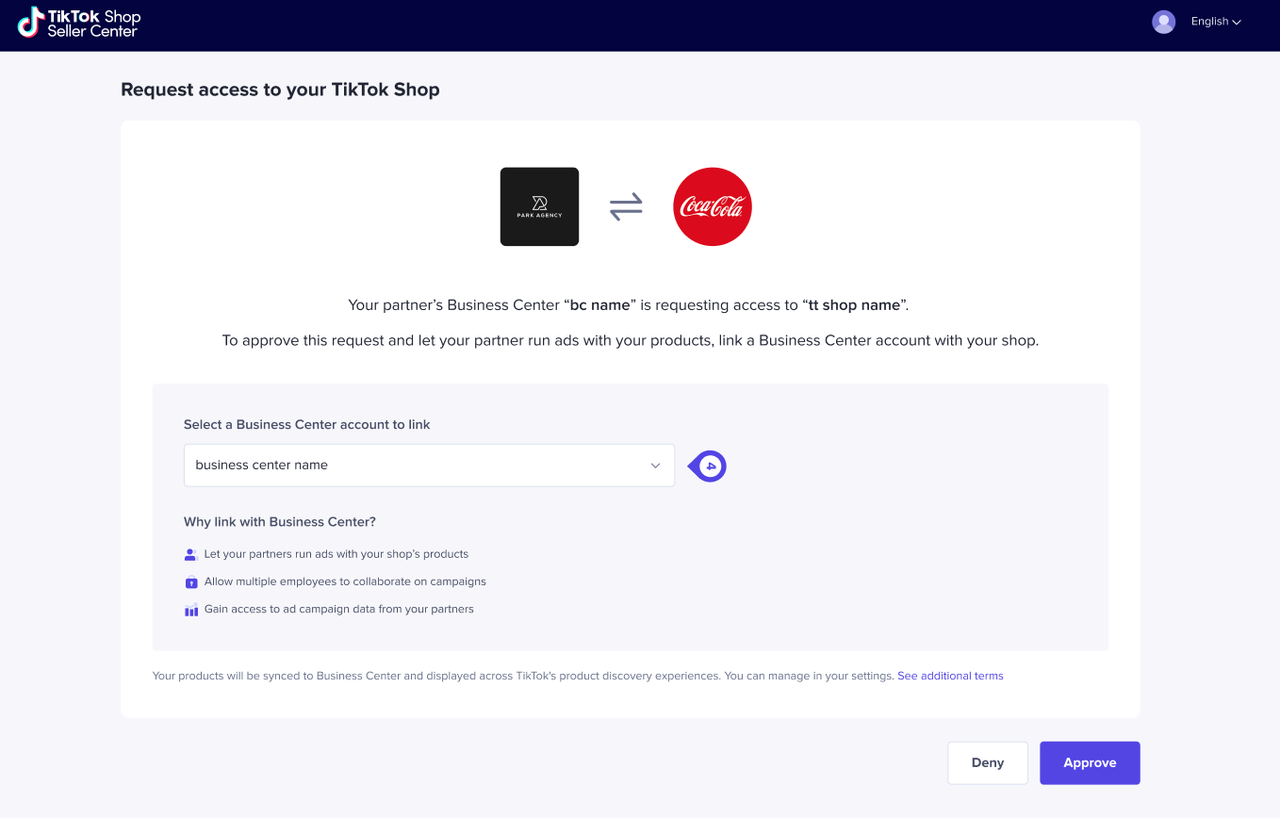 Process of adding a partner to TikTok Business Center