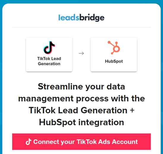 将 TikTok Lead Generation 与 LeadsBridge-Connect TT-JPG 集成