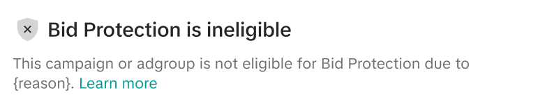 Bid protection ineligible status - screenshot