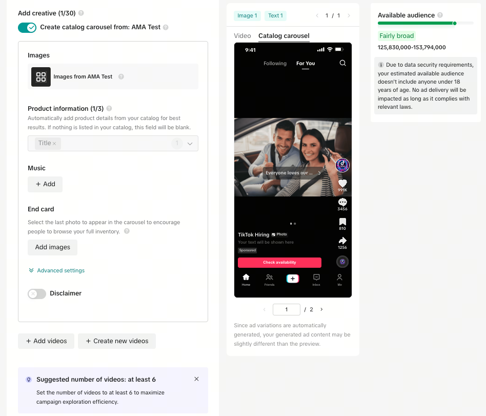 Ad creative settings for Auto Ads - screenshot