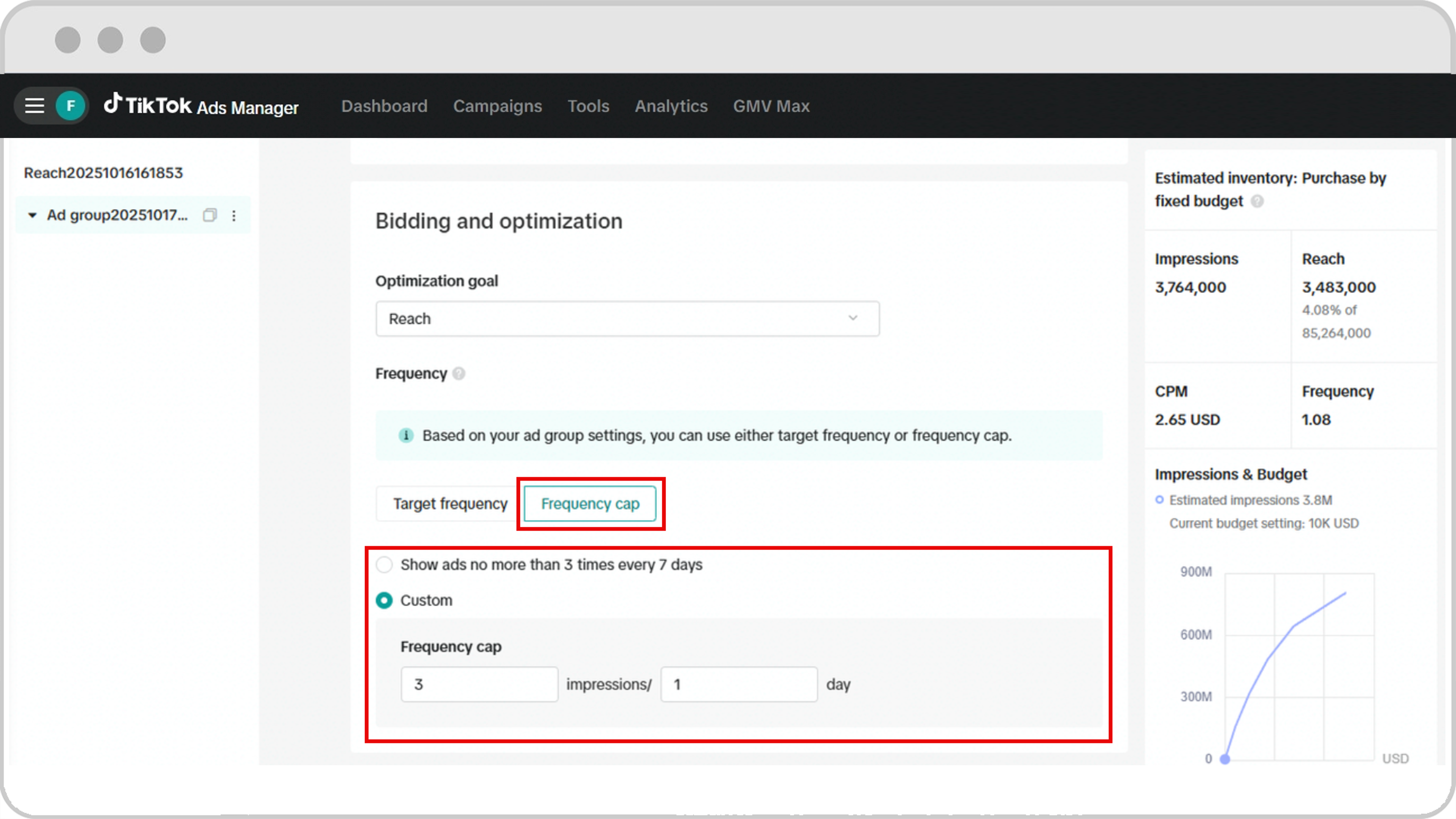 About frequency cap - screenshot