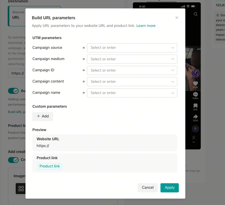 Build URL parameters - screenshot