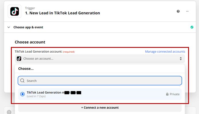将 TikTok Lead Generation 与 Zapier-connect 帐户集成-JPG