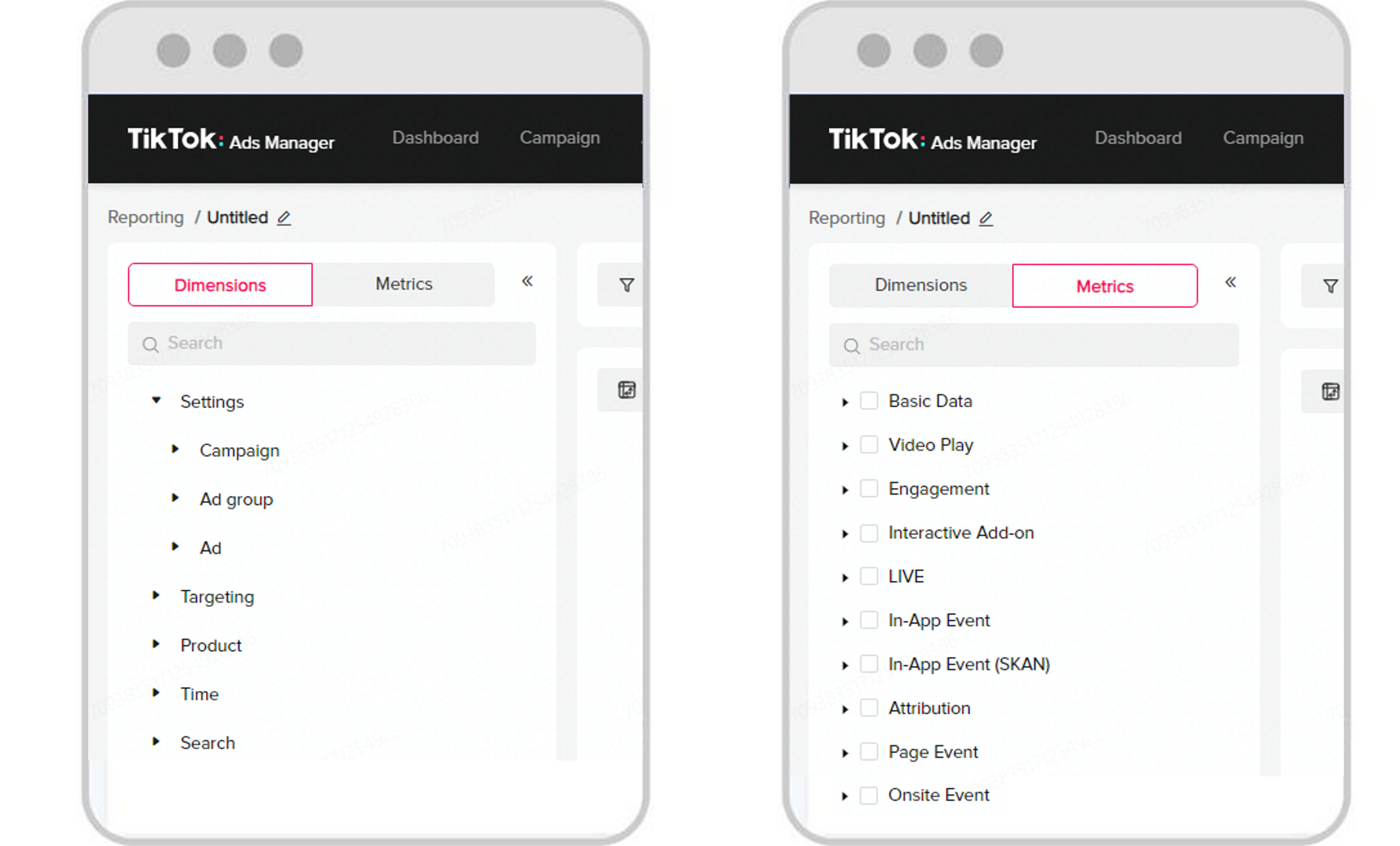 Metrics and dimensions in TIkTok ads dashboard