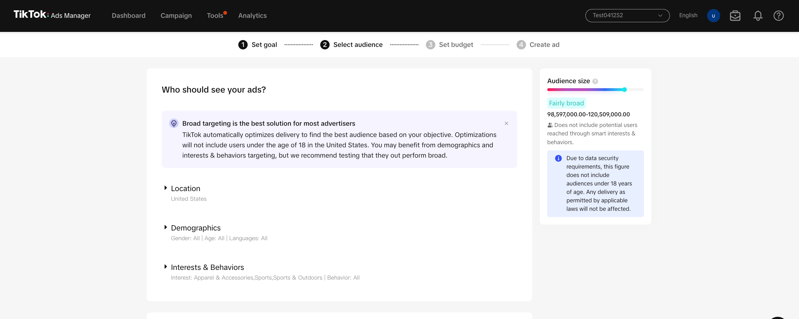 Select your target audience in TikTok Ads Manager