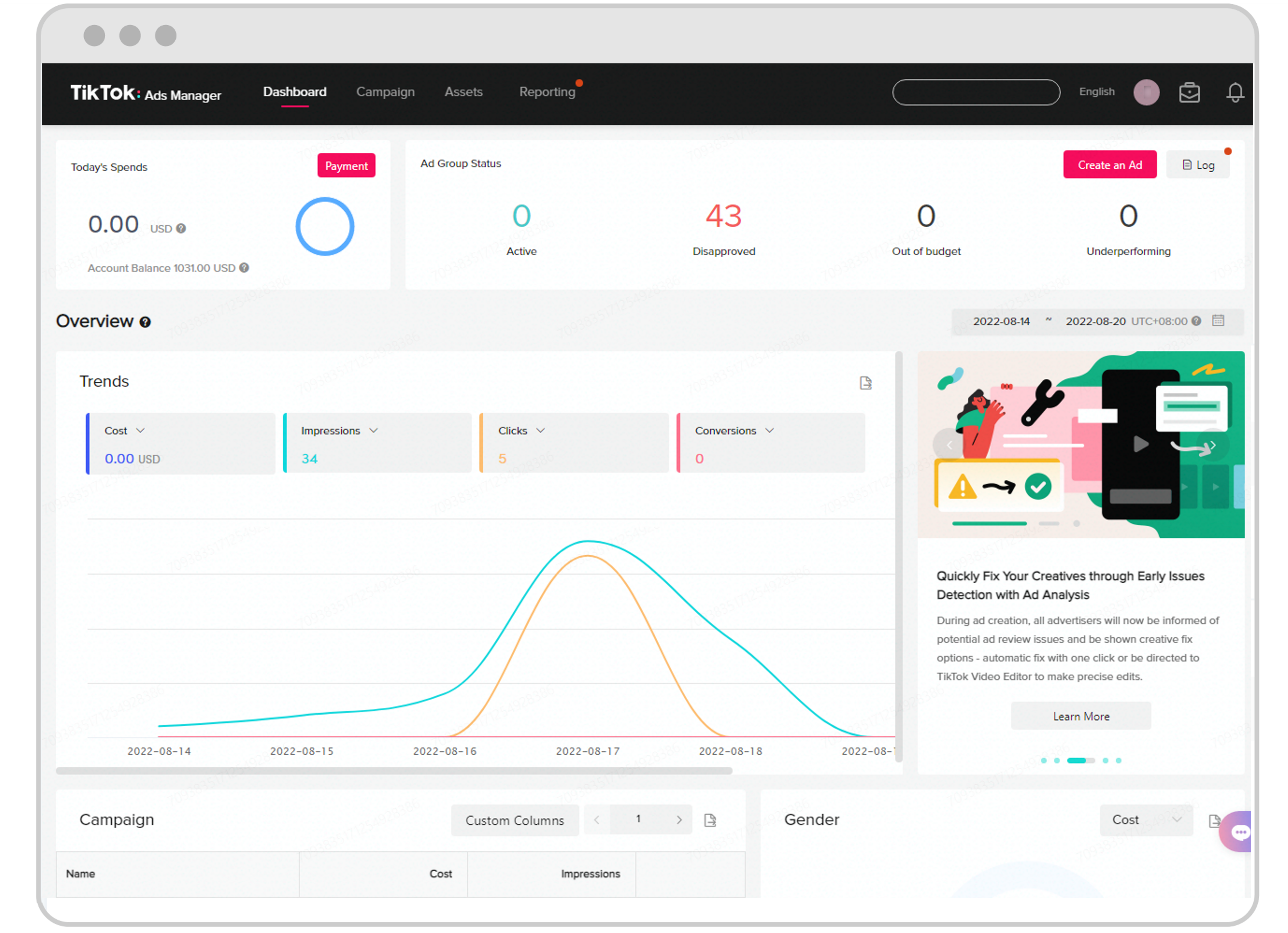 Ad performance dashboard in TikTok Ads Manager